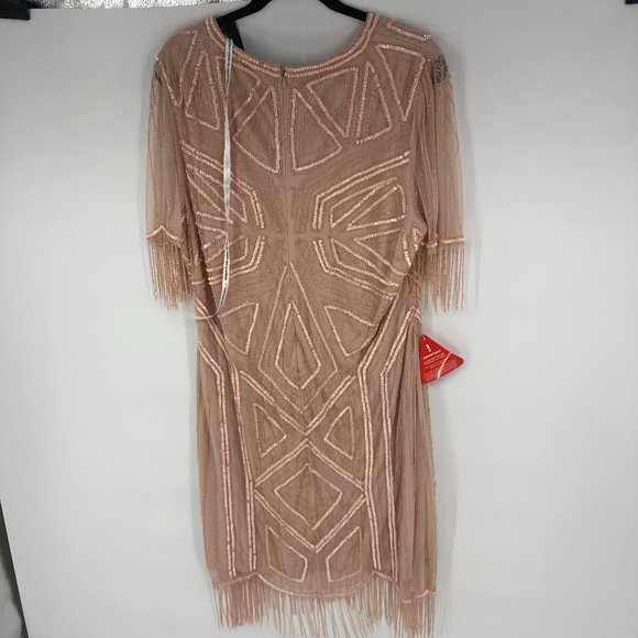 Starlet exclusive cap sleeve fringe sequin mini dress in blush ASOS Size 16 - Picture 8 of 12